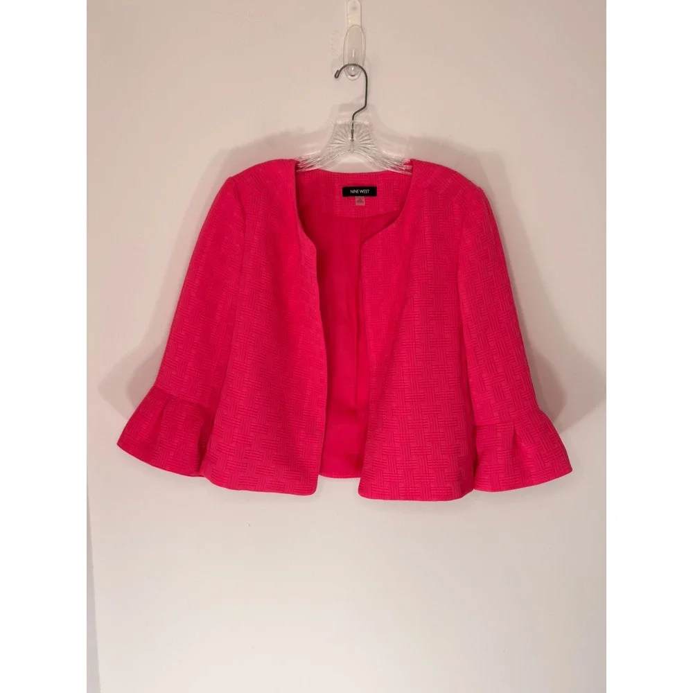 Nine West Dress Blazer Set Pink Textured Pleated Bell Sleeve Office Work Size 10